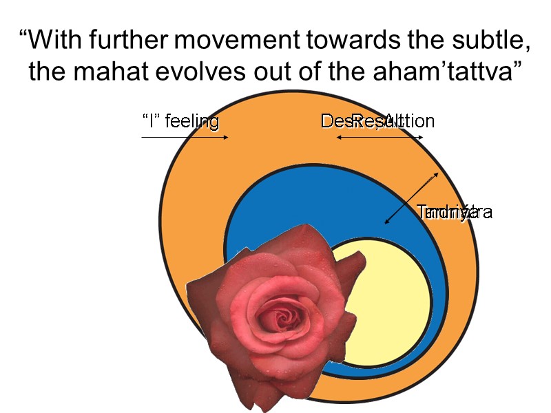 “With further movement towards the subtle, the mahat evolves out of the aham’tattva” “I”